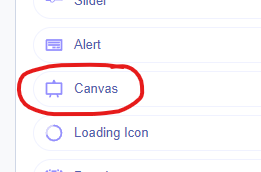 Canvas-Komponente in der Thunkable-Komponentenliste, eingekreist