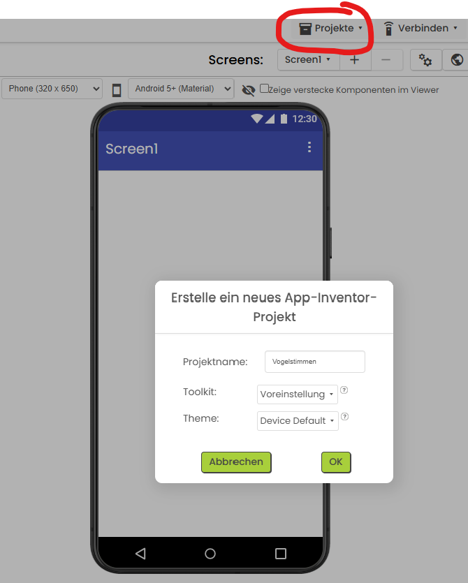 Neues Projekt anlegen